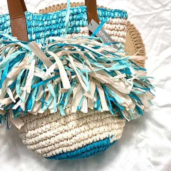 NWT Chico’s Multi Fringe Neutral Turquoise Tote Bag - Picture 11 of 11